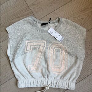 Women’s Cropped Sweatshirt Top with Metallic '70' - Light Gray Size S NWT